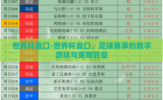世界杯盘口-世界杯盘口，足球赛事的数字游戏与策略较量