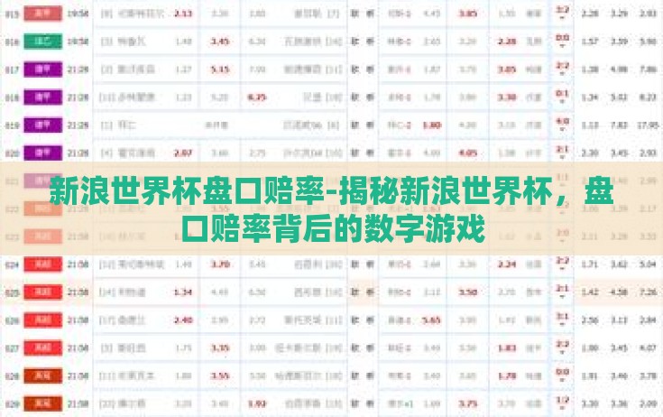 新浪世界杯盘口赔率-揭秘新浪世界杯,盘口赔率背后的数字游戏 新浪世界杯盘口赔率-揭秘新浪世界杯,盘口赔率背后的数字游戏