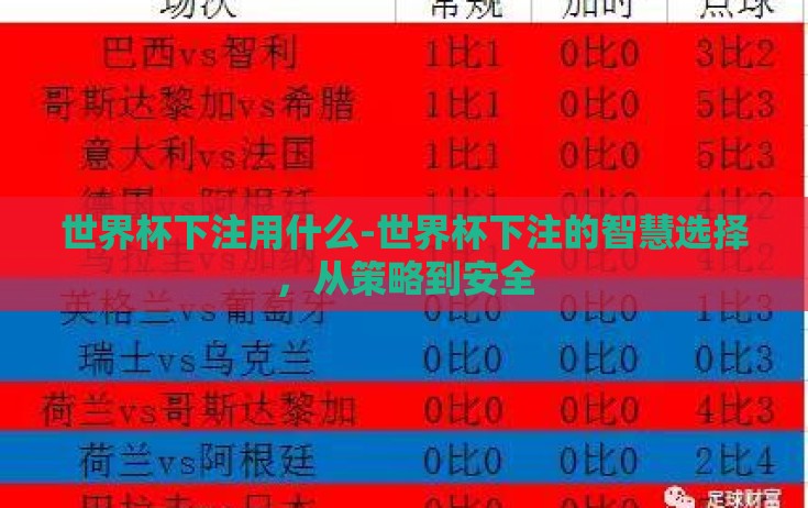 世界杯下注用什么-世界杯下注的智慧选择,从策略到安全 世界杯下注用什么-世界杯下注的智慧选择,从策略到安全