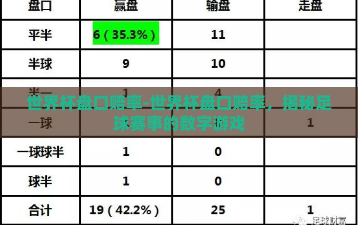 世界杯盘口赔率-世界杯盘口赔率，揭秘足球赛事的数字游戏