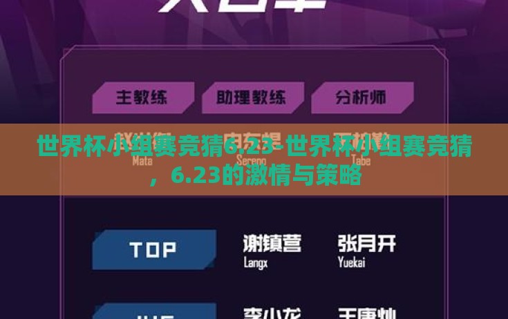 世界杯小组赛竞猜6.23-世界杯小组赛竞猜，6.23的激情与策略