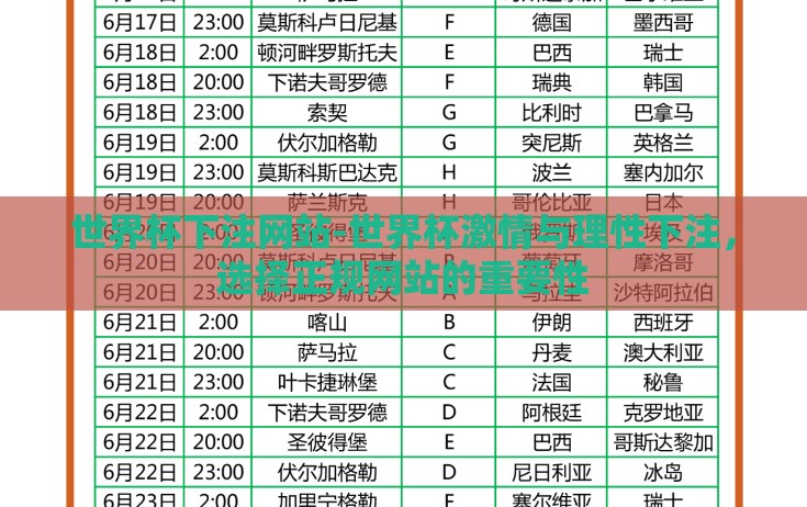世界杯下注网站-世界杯激情与理性下注，选择正规网站的重要性
