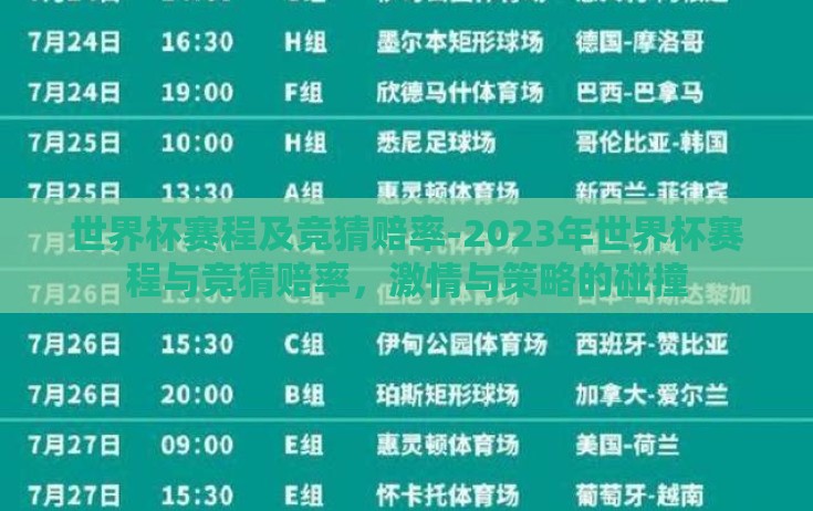 世界杯赛程及竞猜赔率-2023年世界杯赛程与竞猜赔率，激情与策略的碰撞