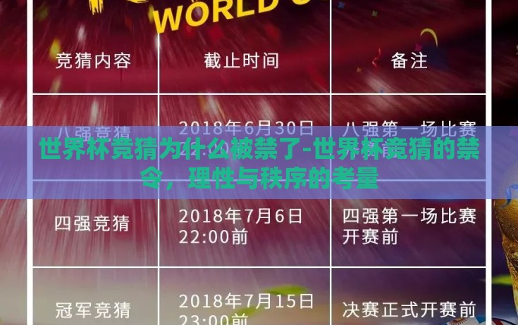 世界杯竞猜为什么被禁了-世界杯竞猜的禁令，理性与秩序的考量