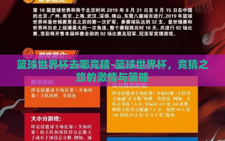 篮球世界杯去哪竞猜-篮球世界杯，竞猜之旅的激情与策略
