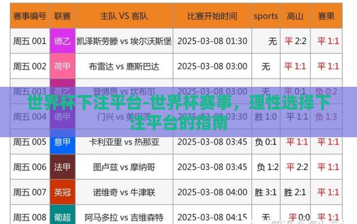 世界杯下注平台-世界杯赛事，理性选择下注平台的指南