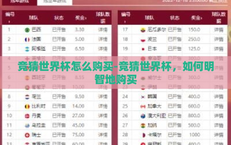 竞猜世界杯怎么购买-竞猜世界杯,如何明智地购买 竞猜世界杯怎么购买-竞猜世界杯,如何明智地购买