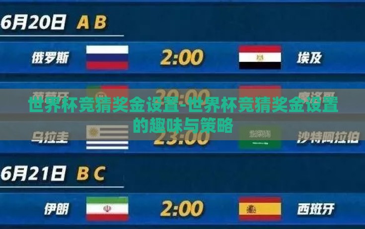 世界杯竞猜奖金设置-世界杯竞猜奖金设置的趣味与策略 世界杯竞猜奖金设置-世界杯竞猜奖金设置的趣味与策略
