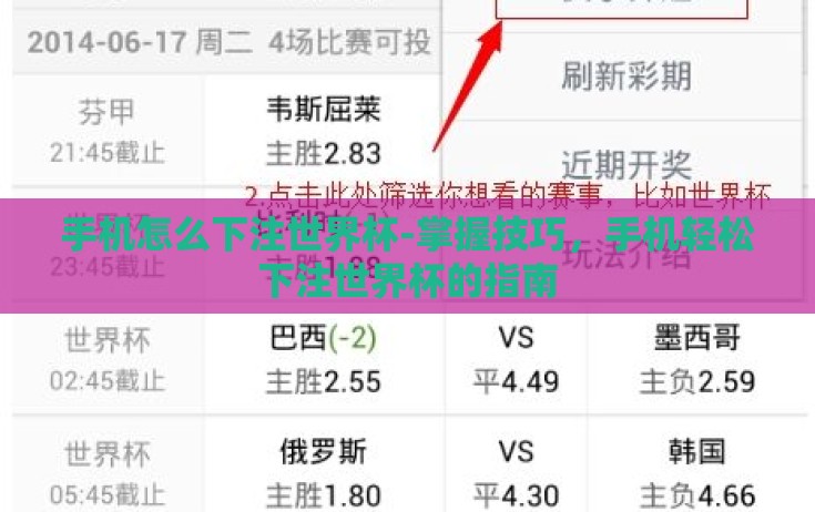 手机怎么下注世界杯-掌握技巧,手机轻松下注世界杯的指南 手机怎么下注世界杯-掌握技巧,手机轻松下注世界杯的指南