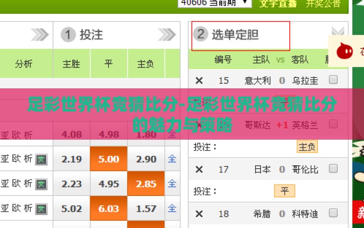 足彩世界杯竞猜比分-足彩世界杯竞猜比分的魅力与策略 足彩世界杯竞猜比分-足彩世界杯竞猜比分的魅力与策略