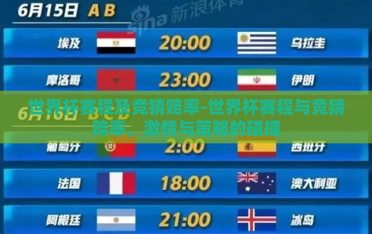 世界杯赛程及竞猜赔率-世界杯赛程与竞猜赔率，激情与策略的碰撞