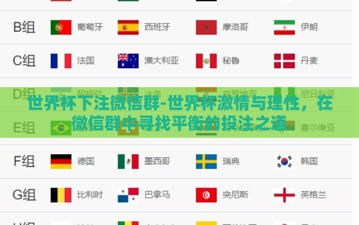 世界杯下注微信群-世界杯激情与理性，在微信群中寻找平衡的投注之道