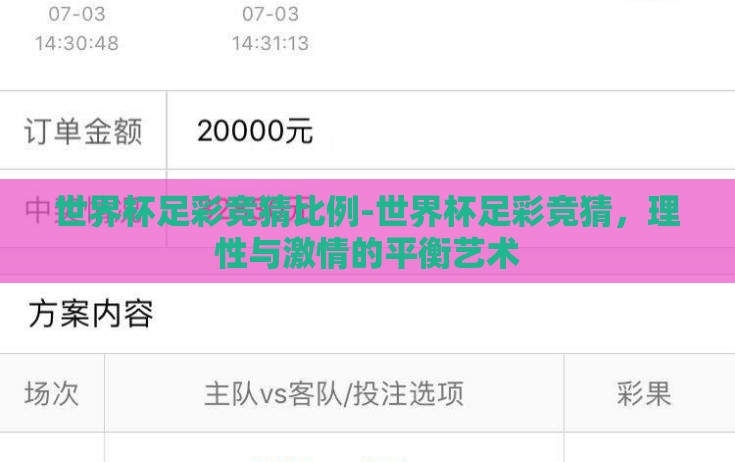 世界杯足彩竞猜比例-世界杯足彩竞猜，理性与激情的平衡艺术